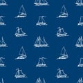 Seamless background of outlines abstract sailing boats Royalty Free Stock Photo