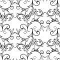 Seamless background of outlines ornate vintage twigs with tendrils,swirls and leaves