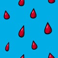 Seamless background pattern of blood drop abstract. Red dripping drops on a blue background Royalty Free Stock Photo