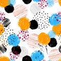 Seamless pattern background, retro/vintage style, with circles, paint strokes and splashes Royalty Free Stock Photo