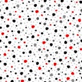 Seamless background pattern, with circles, dots, paint strokes and splashes, black and white