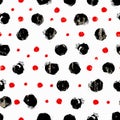 Seamless background pattern, with circles, dots, paint strokes and splashes, black and white Royalty Free Stock Photo