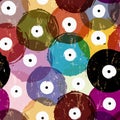 Abstract vinly records seamless background pattern, with circles, paint strokes and splashes, gungy Royalty Free Stock Photo