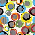 Seamless background pattern, with circles, stripes, paint strokes and splashes Royalty Free Stock Photo