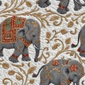 Seamless background elephant, embroidery. Seamless pattern connecting horizontally and vertically. Seamless styling of both