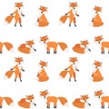 Seamless background pattern with cute foxes.