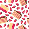 Seamless background with a pattern of delicious strawberry cupcake