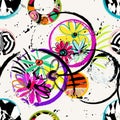 Seamless background pattern, flowers. paint strokes and splashes Royalty Free Stock Photo