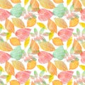 A seamless background pattern with green and golden yellow leaves, toned Royalty Free Stock Photo