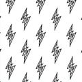 A seamless background pattern of hand-drawn doodle sketches of lightning bolts and thunderbolts, designed in an electric Royalty Free Stock Photo