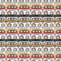 Seamless background pattern hipster style with audiocassette. Music. Sound. Retro. Magnetic tape. Analogue multimedia Royalty Free Stock Photo
