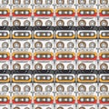 Seamless background pattern hipster style with audiocassette. Music. Sound. Retro. Magnetic tape. Analogue multimedia