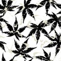 Seamless background pattern, with leaves, paint strokes and splashes, black and white Royalty Free Stock Photo