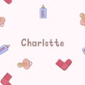 Seamless background pattern name Charlotte of the newborn. Name baby Charlotte. Seamless name Charlotte. Charlotte vector.