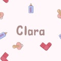 Seamless background pattern name Clara of the newborn.