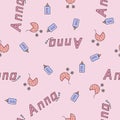 Seamless background pattern name of the newborn Anna.
