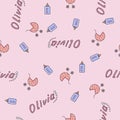 Seamless background pattern name of the newborn Olivia