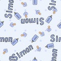 Seamless background pattern name of the newborn Simon