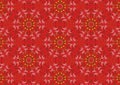 Seamless background pattern of New Year theme, red background with doodle New Year wording, party popper cone, flying confetti.