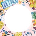 Seamless background pattern of objects painted watercolor office