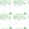 Seamless background pattern of objects painted watercolor office