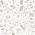 Seamless background pattern of organic farm fresh fruits and vegetables Royalty Free Stock Photo