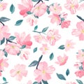 Seamless background pattern of pink Sakura blossom or Japanese flowering cherry symbolic of Spring  suitable for textile, wrapping Royalty Free Stock Photo