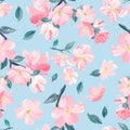 Seamless background pattern of pink Sakura blossom or Japanese flowering cherry symbolic of Spring  suitable for textile, wrapping Royalty Free Stock Photo