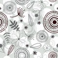 Seamless Greys Flowers Leaves & Swirls Vector Royalty Free Stock Photo
