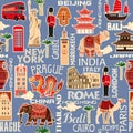 Seamless background pattern of tourist objects from different countries