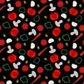 Seamless background pattern with various pizza ingredients