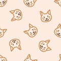 Seamless background pet cat gender neutral pattern. Whimsical minimal earthy 2 tone color. kids nursery wallpaper or