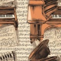 Seamless Background. Piano Keys And Sheet Music On Stand. Generative AI Royalty Free Stock Photo