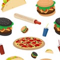 Fast food. Seamless background. Vector fast food pattern. Infinite texture for design with fast food