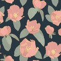 Seamless background of pink gold Sakura blossom or Japanese flowering cherry. Spring flowers, leaves pattern