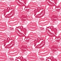 Seamless background with pink prints of lipstick