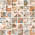 Seamless background playful doodle mosaic. Gender neutral baby pattern. Simple whimsical earthy 2 tone color. Kids