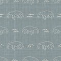 Seamless background Plesiosaurus dinosaur gender neutral baby pattern. Simple whimsical minimal earthy 2 tone color