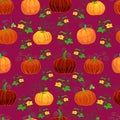 Seamless background pumpkins and pumpkin flowers