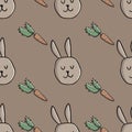 Seamless background with rabbits. Decorative wallpaper for the nursery in the Scandinavian style. Vector. Suitable for children\'s