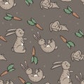 Seamless background with rabbits. Decorative wallpaper for the nursery in the Scandinavian style. Vector. Suitable for children\'s