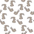 Seamless background with rabbits. Decorative wallpaper for the nursery in the Scandinavian style. Vector. Suitable for children\'s