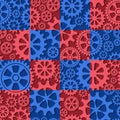 Seamless background of red and blue color gear wheels. Vector illustration. Royalty Free Stock Photo