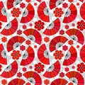 Seamless background with red decorative funs Royalty Free Stock Photo