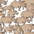 Seamless background with rhinoceroses