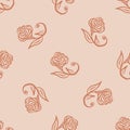 Seamless background rose flower gender neutral baby pattern. Simple whimsical minimal earthy 2 tone color. Kids nursery Royalty Free Stock Photo