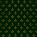 Seamless background with royal lilies. Yellow royal lilies in a checkerboard pattern on a dark green background. Royalty Free Stock Photo