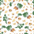 Seamless background of rutabaga. Whole, half, and sliced of Swedish turnip. Root of swede. Cartoon style. Root vegetables. Pattern