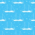 Seamless background, sailboats and waves Royalty Free Stock Photo