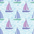 Seamless background, sailboats and waves Royalty Free Stock Photo